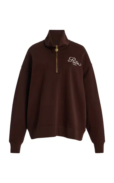Frame The Ritz Half Zip Polo Sweatshirt In Brown