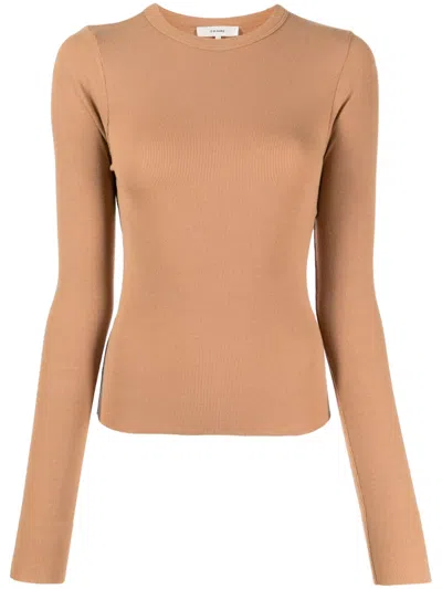 Frame Modal-blend Long-sleeve Top In Brown