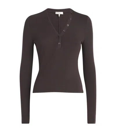 Frame Modal Ribbed Henley T-shirt In Brown