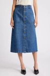Frame Modern Pocket Button Front Midi Denim Skirt In October
