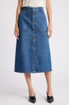 Frame Modern Pocket Button Front Midi Denim Skirt In October