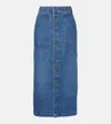 Frame Modern Pocket Button Front Midi Denim Skirt In Blue
