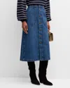 Frame Modern Pocket Button Front Midi Denim Skirt In October
