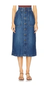 Frame Modern Pocket Button Front Midi Denim Skirt In 年 10 月