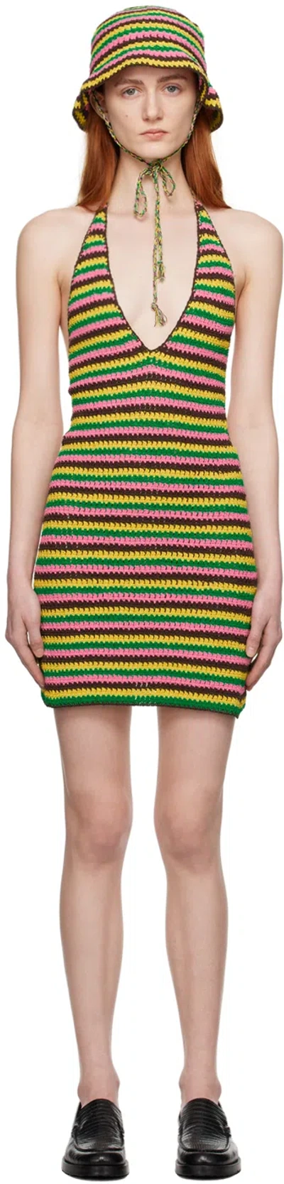 Frame Multicolor Striped Minidress In Hot Pink Multi