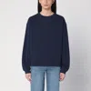 Frame 'privacy Please' Blue Crewneck T-shirt With Tonal Logo Embroidery On The Front