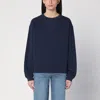 Frame 'privacy Please' Blue Crewneck T-shirt With Tonal Logo Embroidery On The Front In Blue