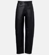 Frame Womens Navy The Neat Tapered-leg Leather Trousers In Black