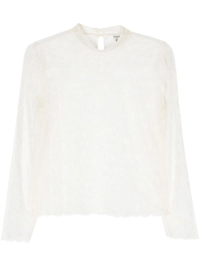 Frame Mock-neck Lace Blouse In Neutrals