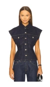 Frame Womens Rinse Nipped Pointed-collar Denim Vest In Rinse