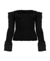 Frame Off The Shoulder Smocked Blouse In Black