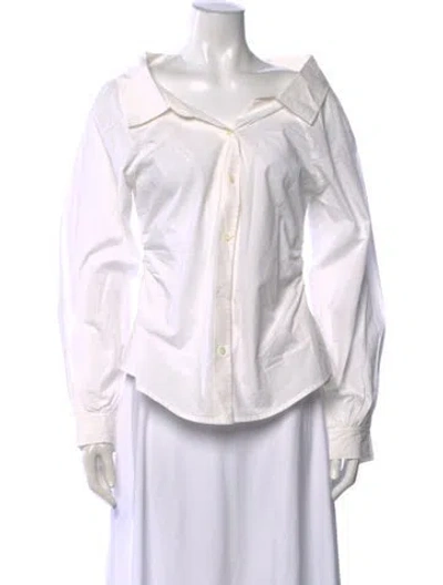 Pre-owned Frame Off-the-shoulder Long Sleeve Button-up Top In White