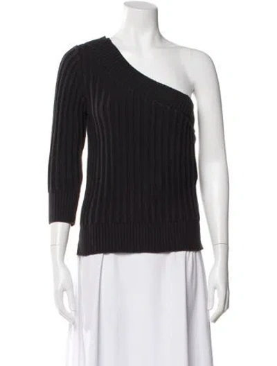 Pre-owned Frame One-shoulder Three-quarter Sleeve Top In Black