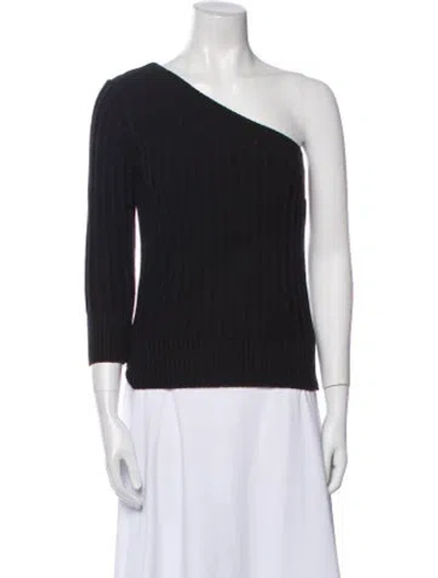 Pre-owned Frame One-shoulder Three-quarter Sleeve Top In Black