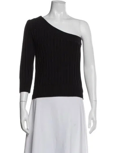 Pre-owned Frame One-shoulder Three-quarter Sleeve Top In Black