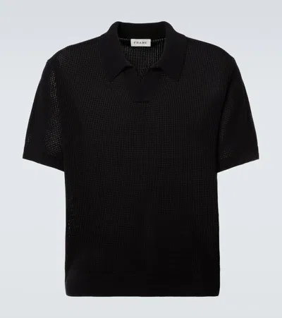 Frame Open-knit Polo Sweater In Black