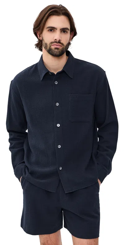 Frame Open Weave Long Sleeve Shirt Dark Navy In Blue