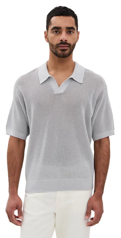 Frame Open Weave Polo Sweater Grey Blue