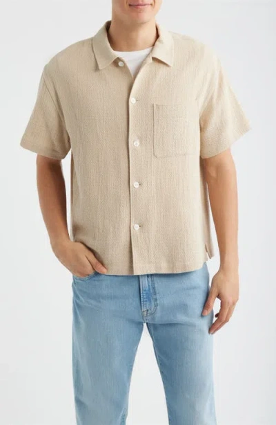 Frame Open Weave Short Sleeve Cotton Blend Button-up Shirt In Nude