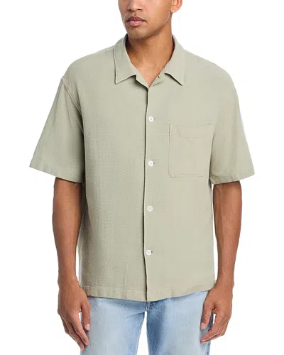 Frame Open Weave Short Sleeve Shirt In Green