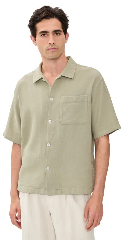 Frame Open Weave Short Sleeve Shirt Moss Green