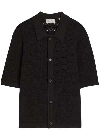Frame Open-knit Cotton-blend Shirt In Black