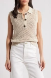 Frame Openwork Sleeveless Polo Sweater In Taupe