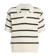 Frame Mens  Striped Ribbed Cotton And Silk-blend Polo Jumper In White