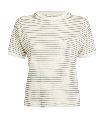 Frame Organic Linen Striped T-shirt In Green