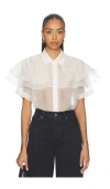 Frame Cape Accent Silk Button-up Shirt In White