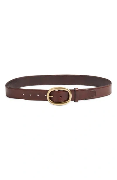 Frame Oval Buckle Leather Belt In Brown