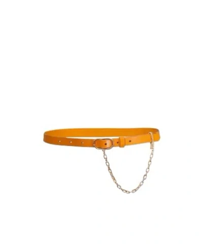 Frame Oval-buckle Chain-detail Belt In Orange