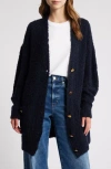 Frame Boucle Boyfriend Cardigan In Navy In Blue