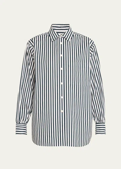 Frame Oversized Stripe Pocket Shirt In Navy Multi