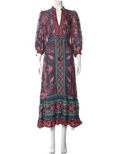 Pre-owned Frame Paisley Print Long Dress In Blue