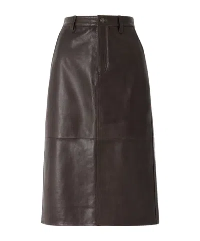 Frame Paneled Leather Midi Skirt In Multi