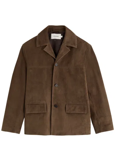 Frame Panelled Suede Jacket In Brown