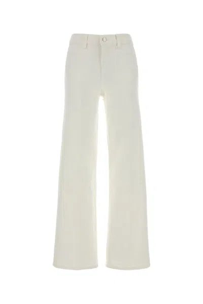 Frame White Stretch Cotton Blend Le Slim Pant In Neutral