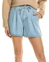 Frame Pleated Denim Shorts In Blue