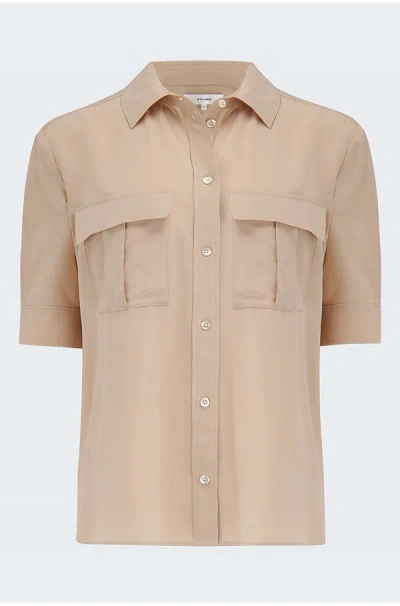 Frame Patch Pocket Button Down Shirt In Khaki Tan In Neutral