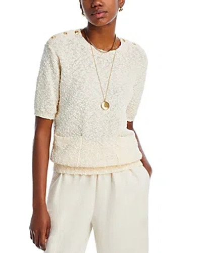 Frame Patch Pocket Short Sleeve Sweater In Cream
