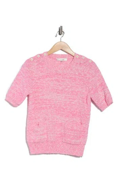 Frame Patch Pocket Short Sleeve Sweater In Pink