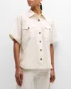 Frame Womens Cream Patch-pocket Cotton-blend Utility Shirt In Cream
