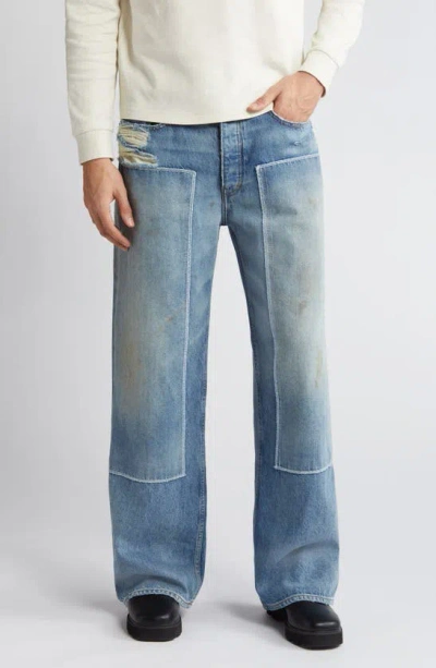 Frame Patched Wide Leg Jeans In Mcallen