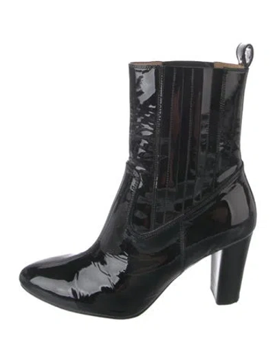 Pre-owned Frame Patent Leather Chelsea Boots In Black