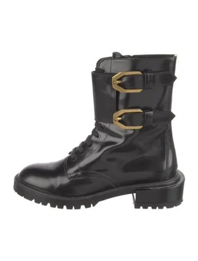 Pre-owned Frame Patent Leather Combat Boots In Black