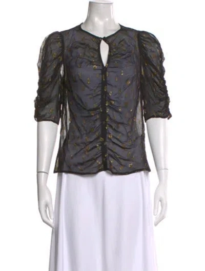 Pre-owned Frame Patterned Crew Neck Blouse