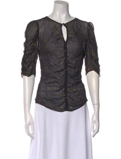 Pre-owned Frame Patterned Crew Neck Blouse In Black