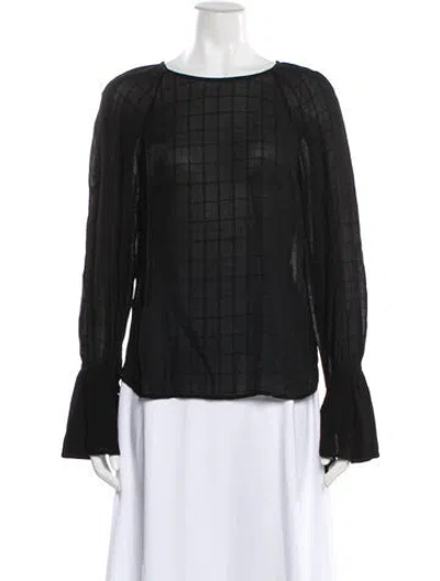 Pre-owned Frame Patterned Crew Neck Blouse In Black