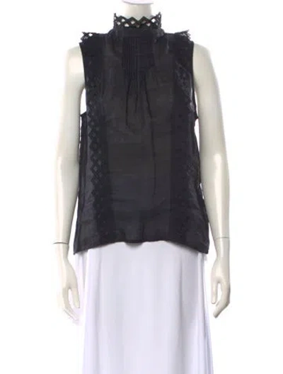 Pre-owned Frame Patterned Mock Neck Blouse In Black